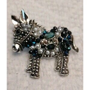 Cute Bedazzled Donkey Brooch 1.66" X 1.43"